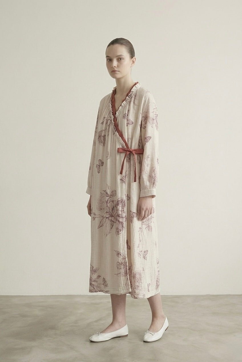  - Ever Lasting - Lunara Floral Long Sleeve Loungewear Dress / Red - Pajamas - Ever Lasting
