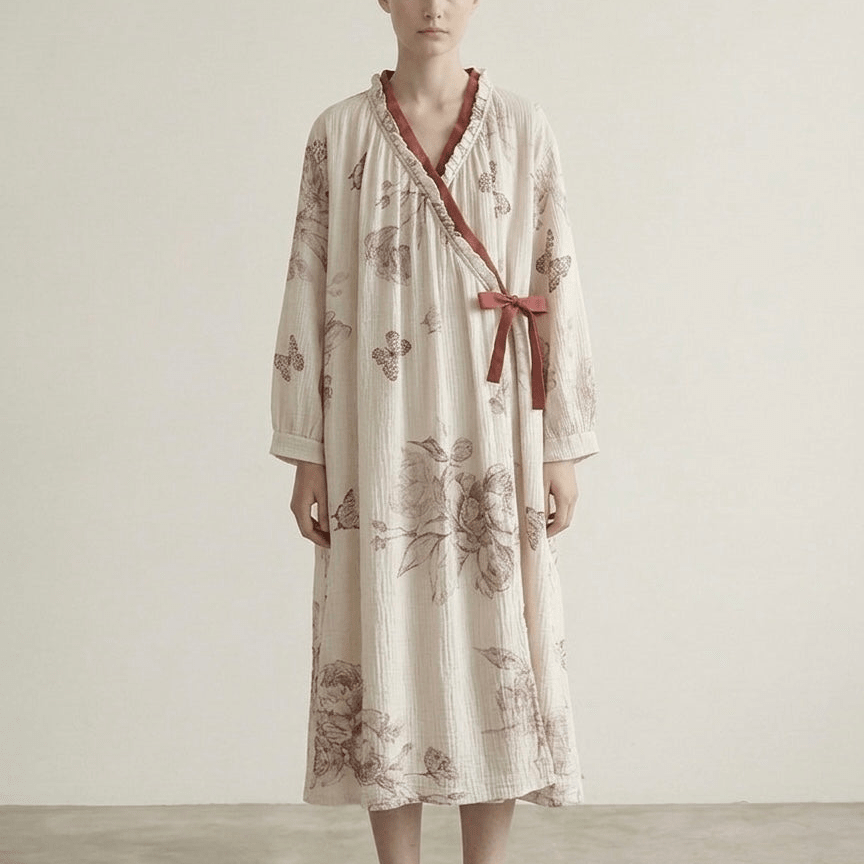  - Ever Lasting - Lunara Floral Long Sleeve Loungewear Dress / Red - Pajamas - Ever Lasting