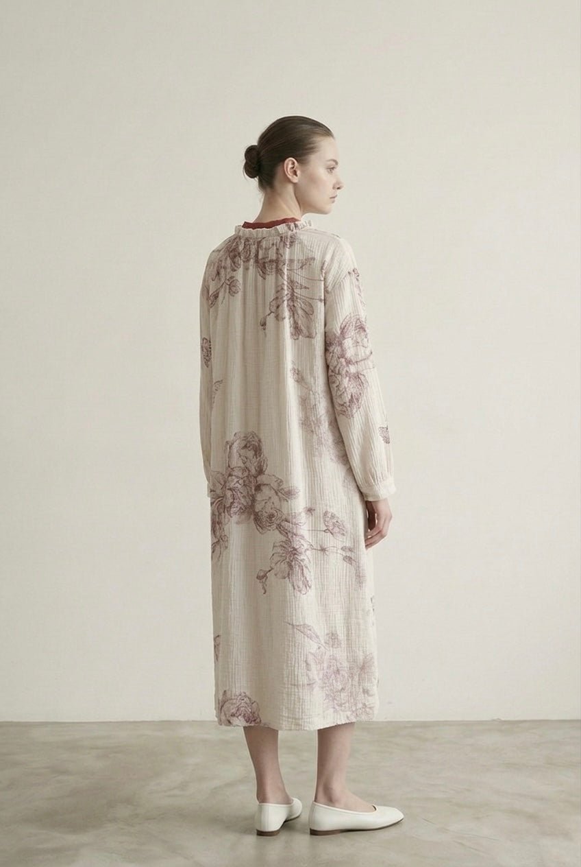 - Ever Lasting - Lunara Floral Long Sleeve Loungewear Dress / Red - Pajamas - Ever Lasting