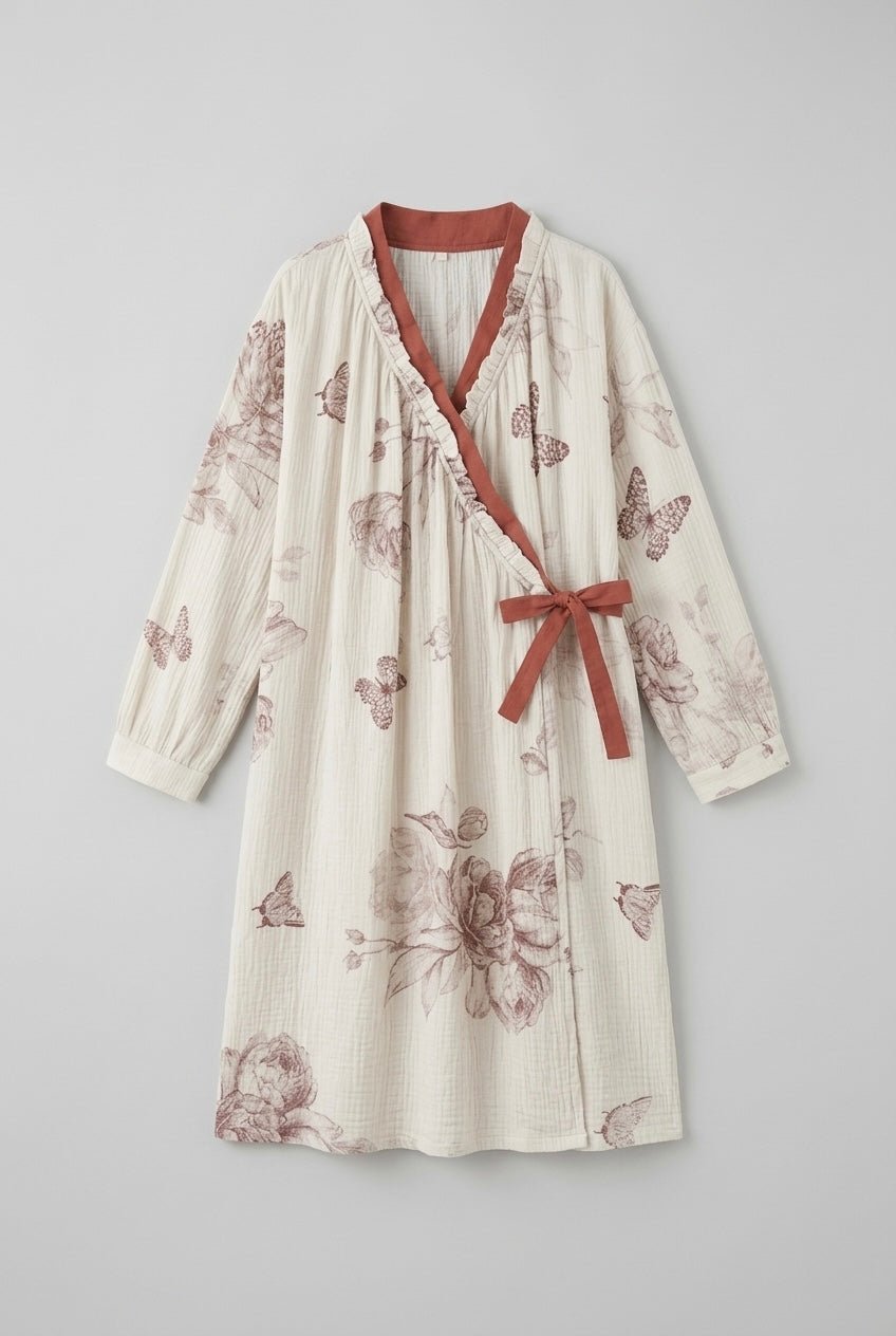  - Ever Lasting - Lunara Floral Long Sleeve Loungewear Dress / Red - Pajamas - Ever Lasting