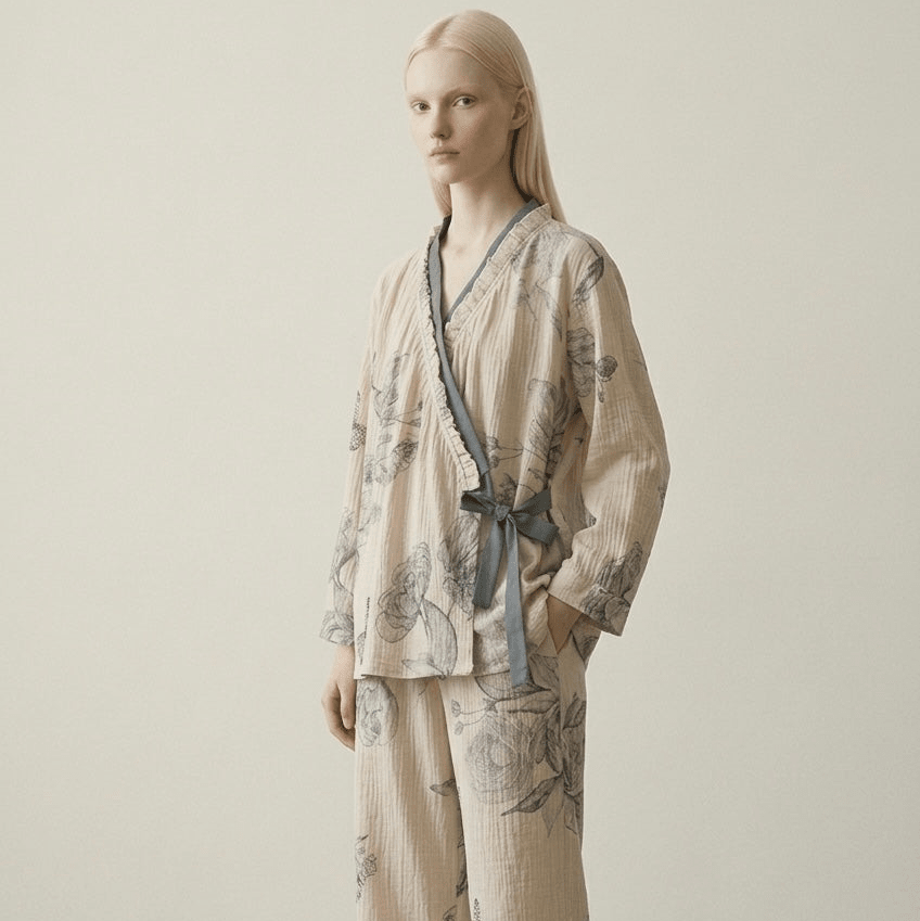  - Ever Lasting - Lunara Floral Long Sleeve Pajama Set / Blue - Pajamas - Ever Lasting