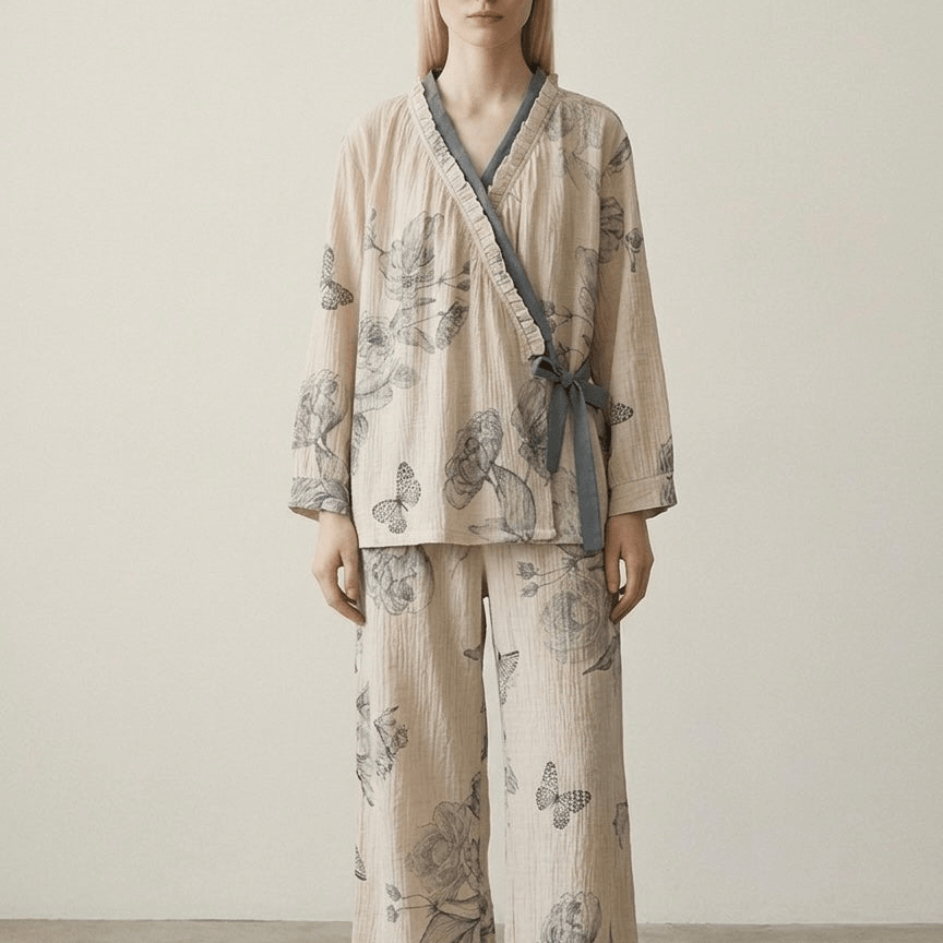  - Ever Lasting - Lunara Floral Long Sleeve Pajama Set / Blue - Pajamas - Ever Lasting