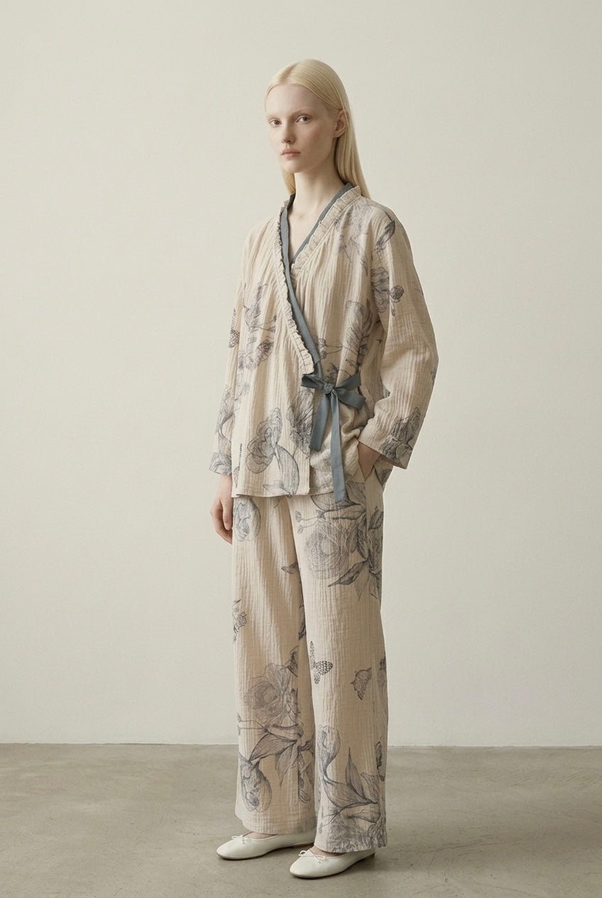  - Ever Lasting - Lunara Floral Long Sleeve Pajama Set / Blue - Pajamas - Ever Lasting