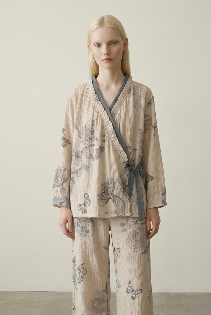  - Ever Lasting - Lunara Floral Long Sleeve Pajama Set / Blue - Pajamas - Ever Lasting
