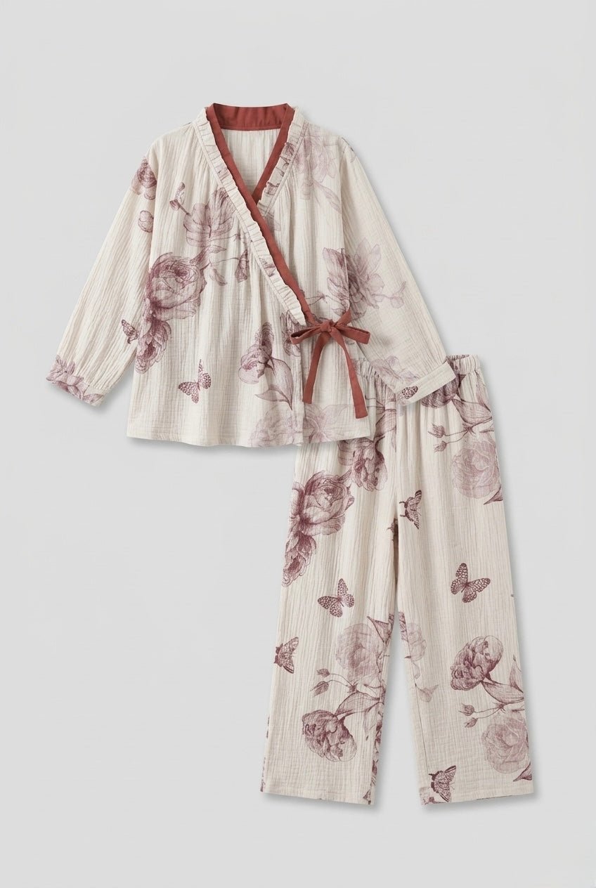  - Ever Lasting - Lunara Floral Long Sleeve Pajama Set / Red - Pajamas - Ever Lasting
