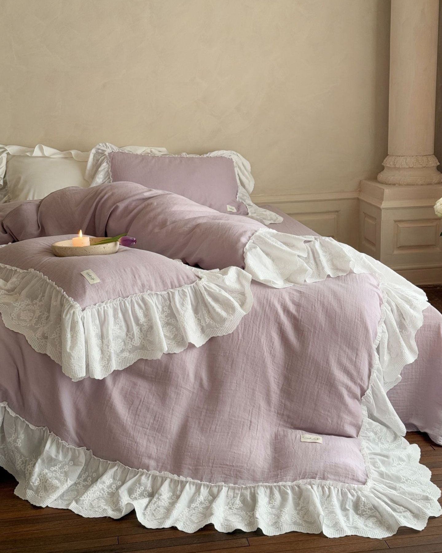 Macaroon French Lace Ruffled Bedding Set / Purple - Ever Lasting