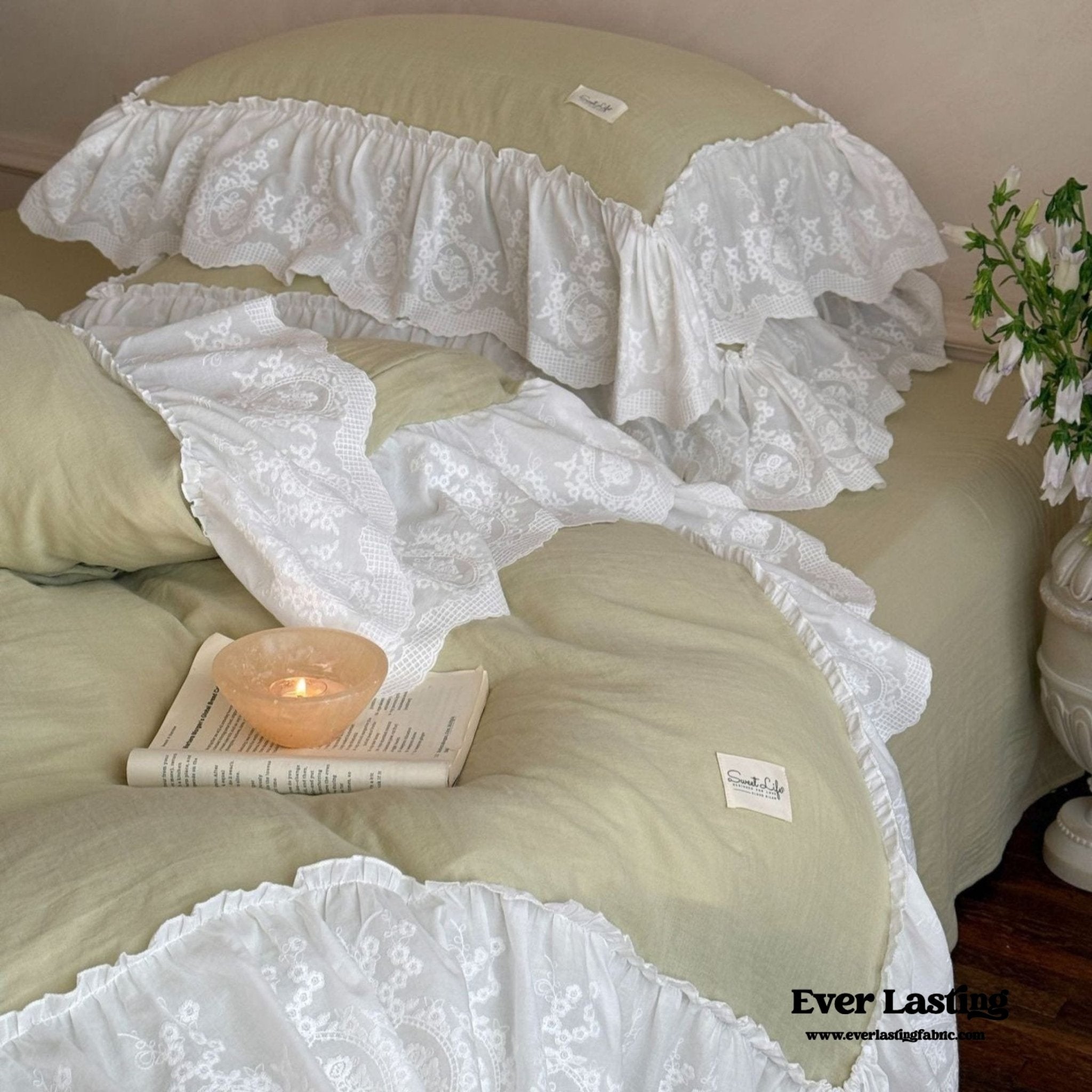 Macaroon French Lace Ruffled Bedding Set / Purple - Ever Lasting