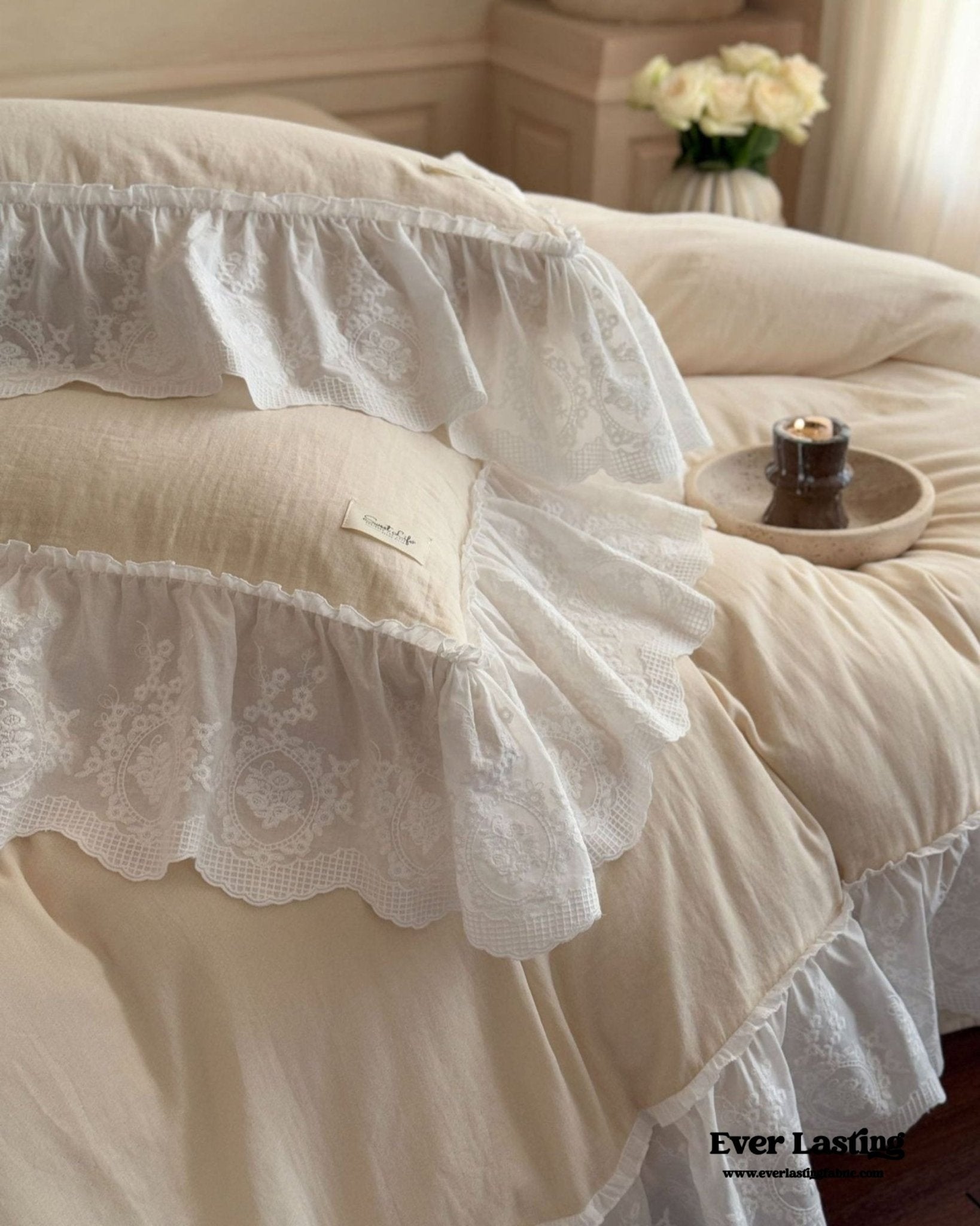 Macaroon French Lace Ruffled Bedding Set / Purple - Ever Lasting