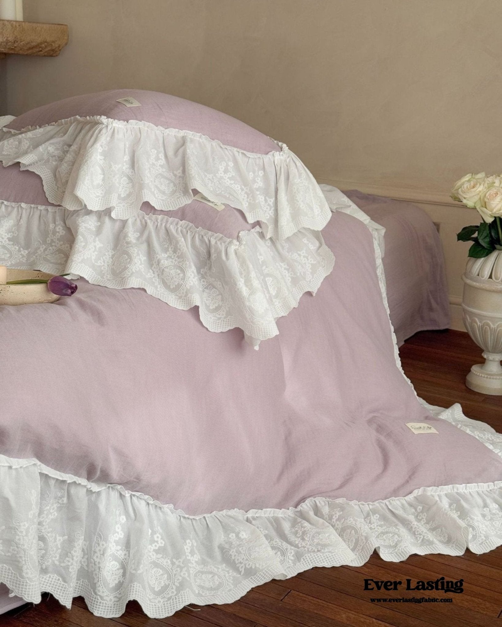 Macaroon French Lace Ruffled Bedding Set / Purple - Ever Lasting