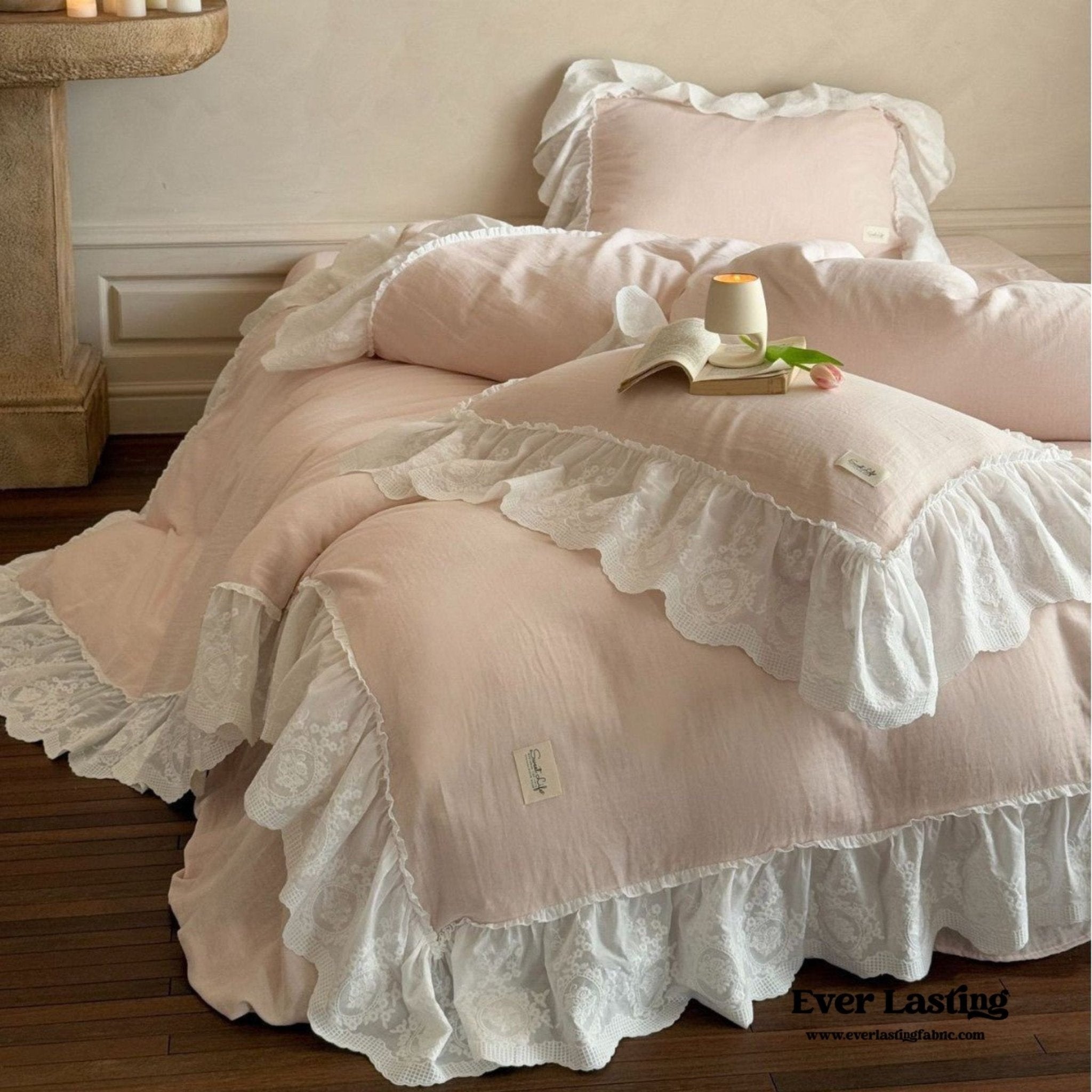 Macaroon French Lace Ruffled Bedding Set / Purple - Ever Lasting
