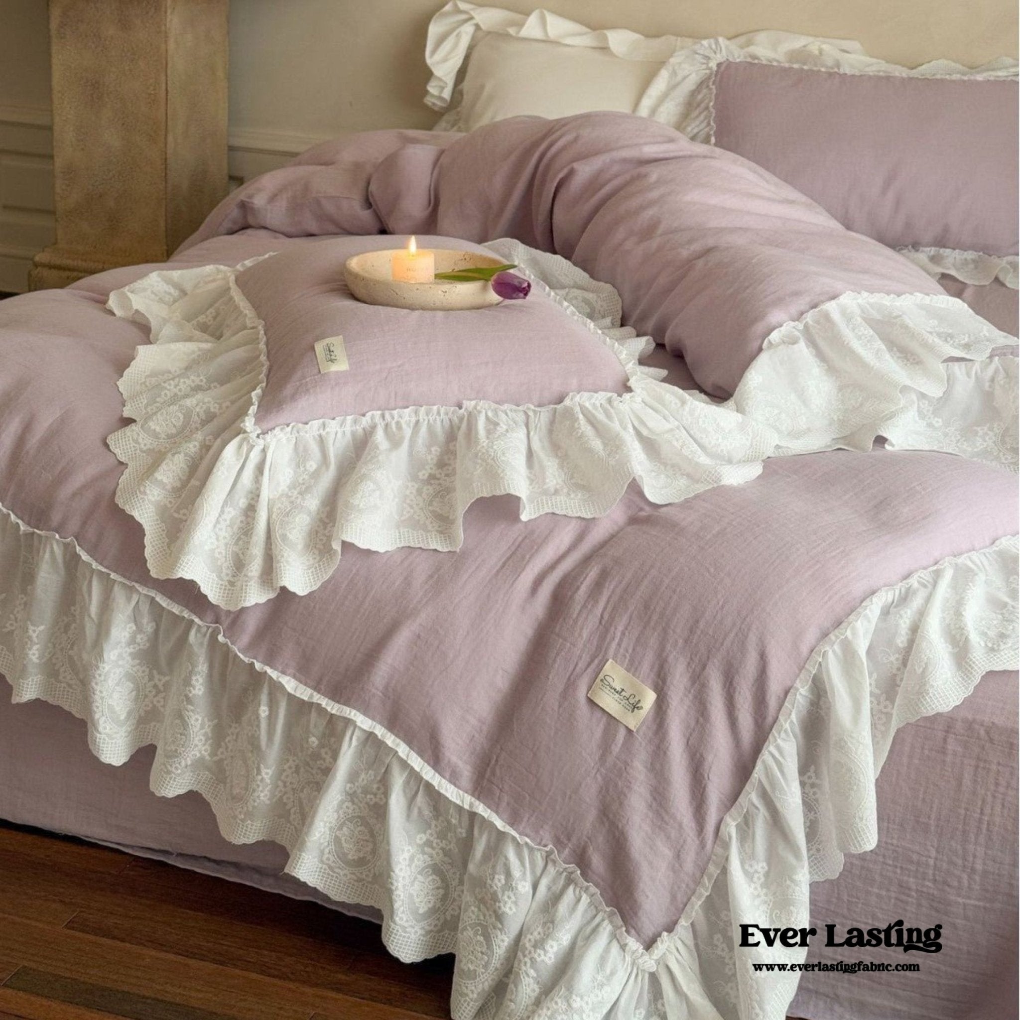 Macaroon French Lace Ruffled Bedding Set / Purple - Ever Lasting