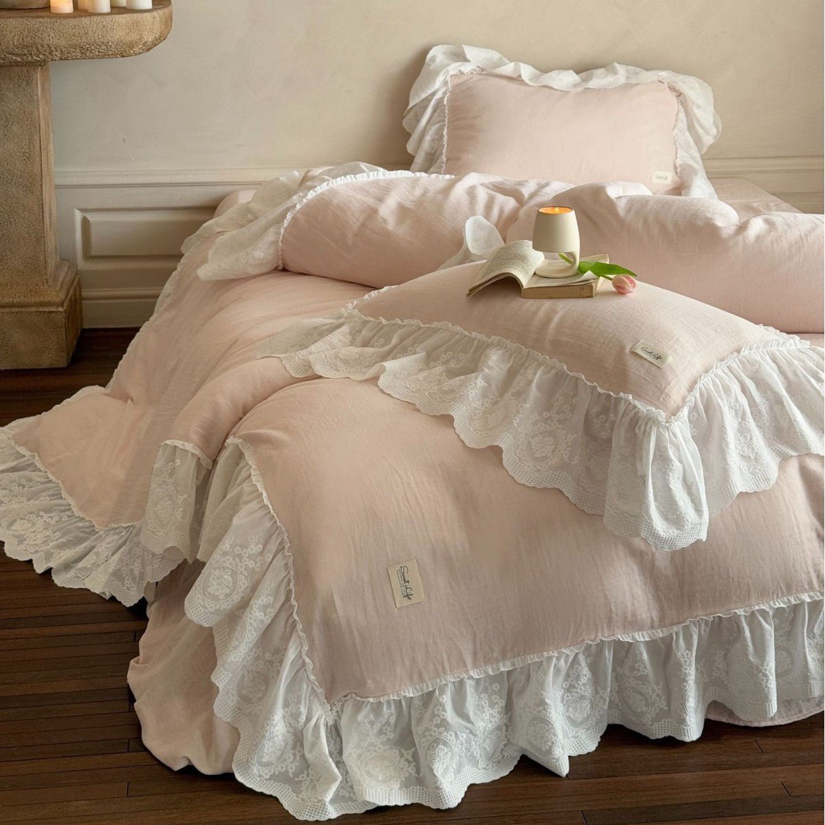 Macaroon French Lace Ruffled Bedding Set / Purple - Ever Lasting
