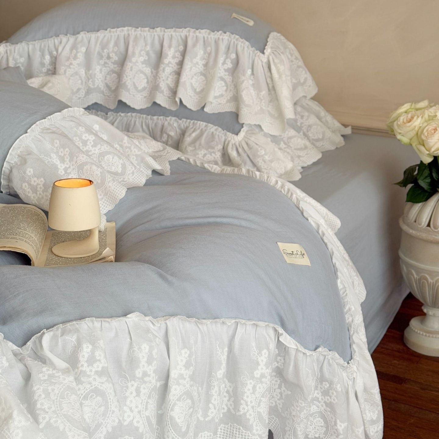 Macaroon French Lace Ruffled Bedding Set / Purple - Ever Lasting