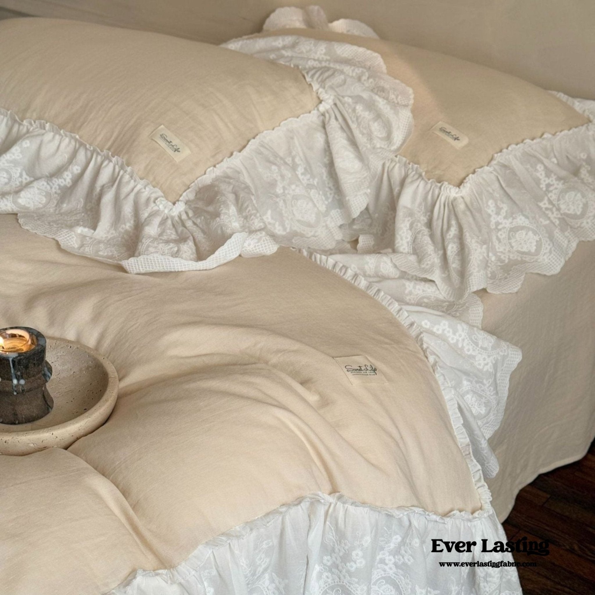 Macaroon French Lace Ruffled Bedding Set / Purple - Ever Lasting