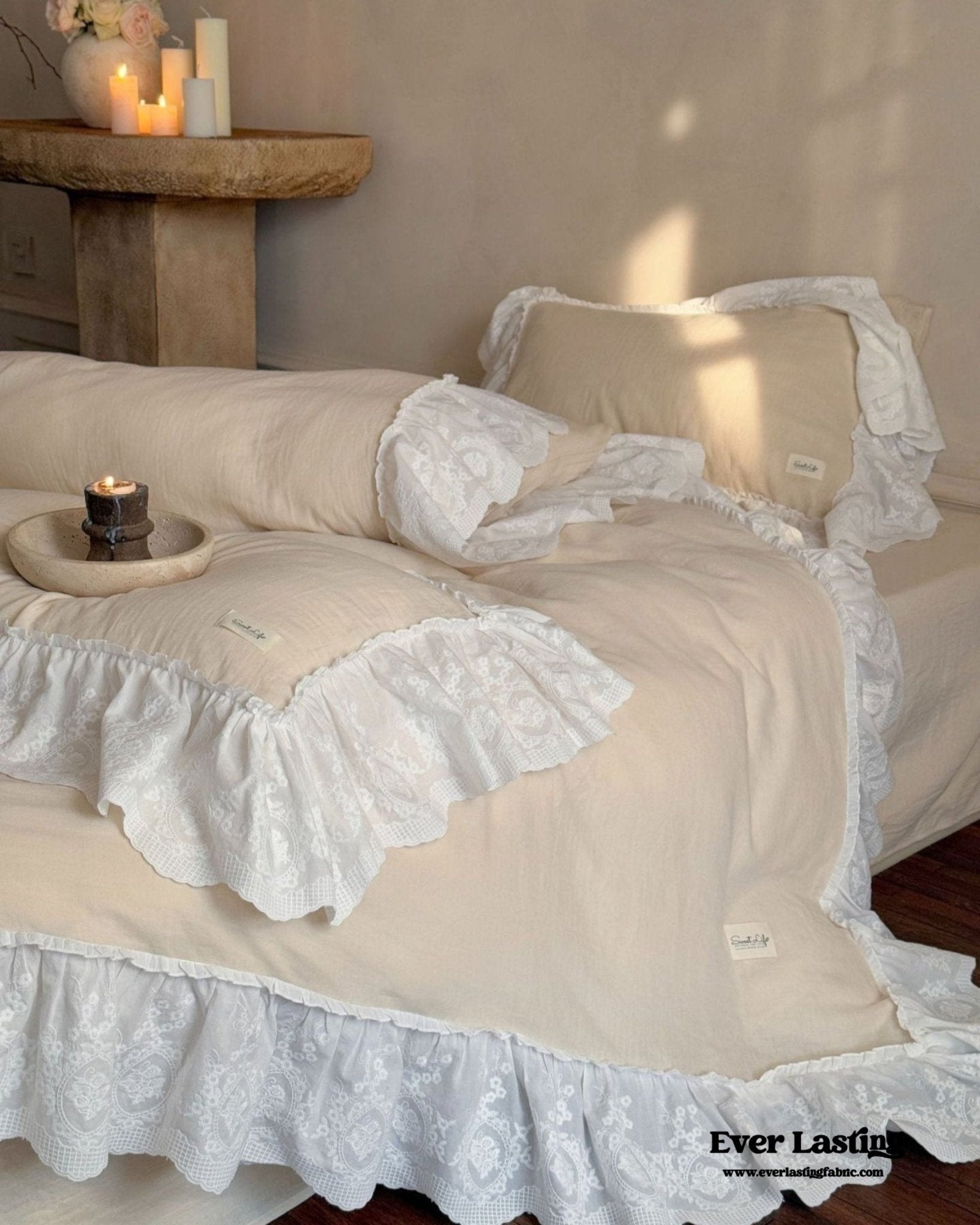 Macaroon French Lace Ruffled Bedding Set / Purple - Ever Lasting