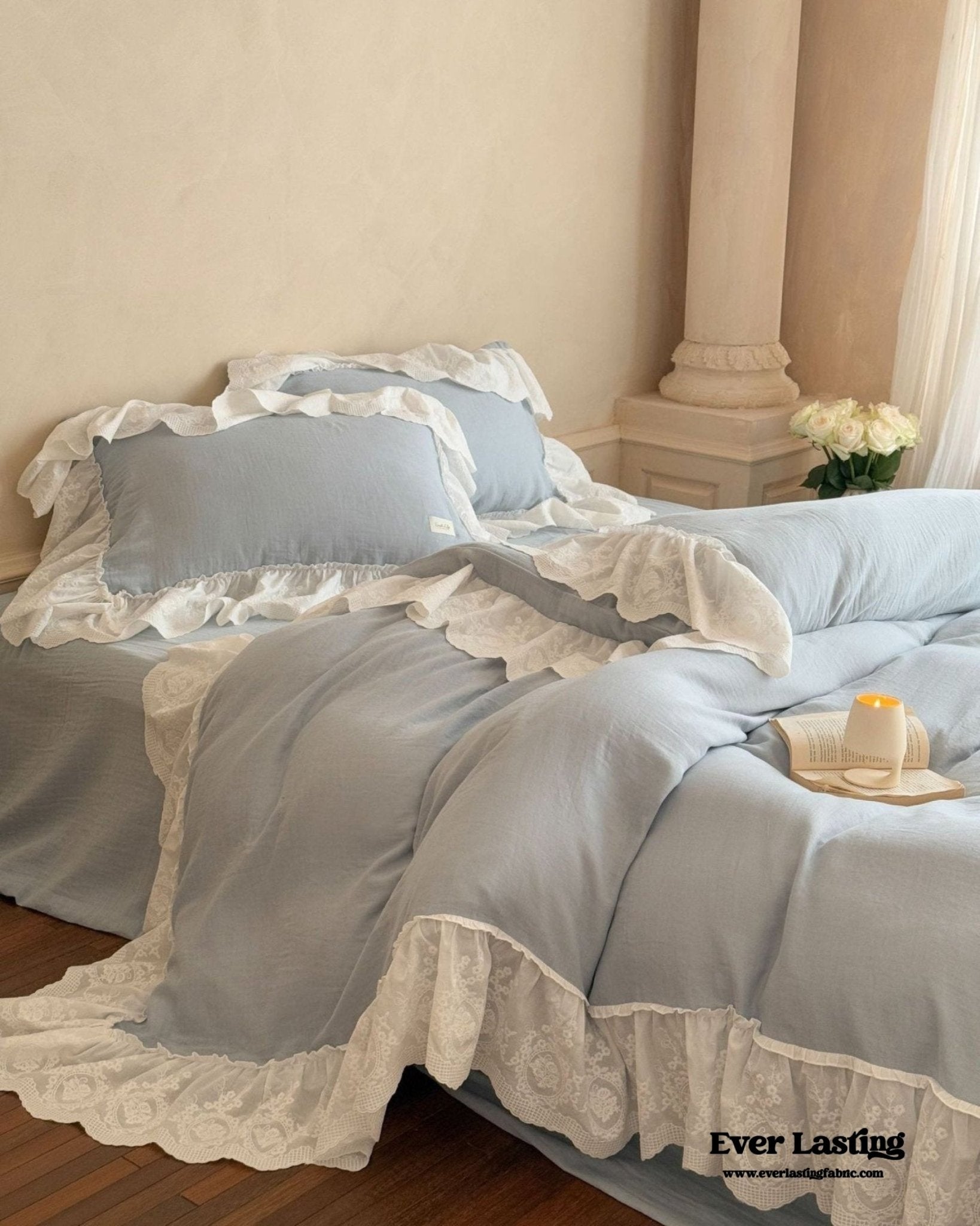 Macaroon French Lace Ruffled Bedding Set / Purple - Ever Lasting