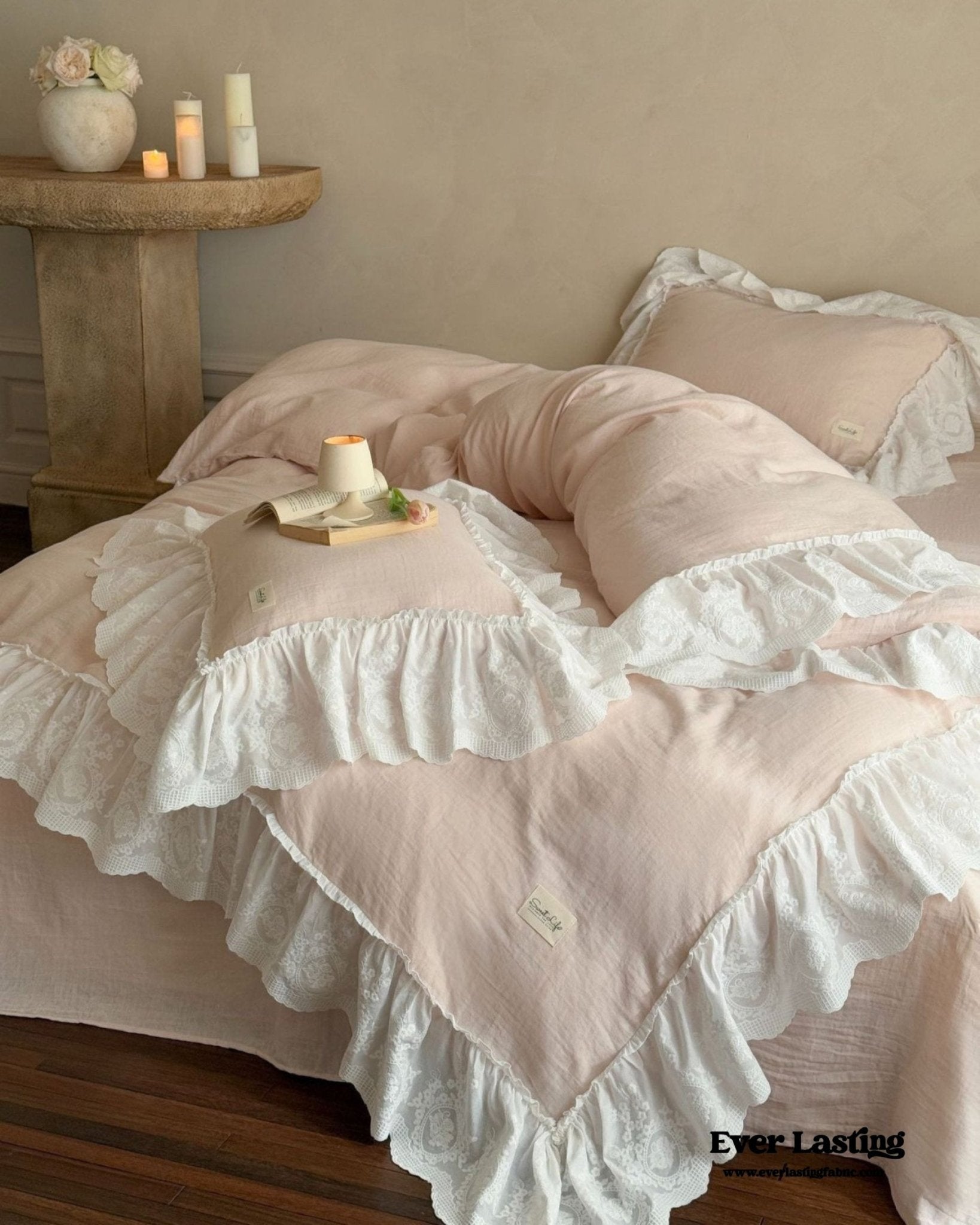 Macaroon French Lace Ruffled Bedding Set / Purple - Ever Lasting
