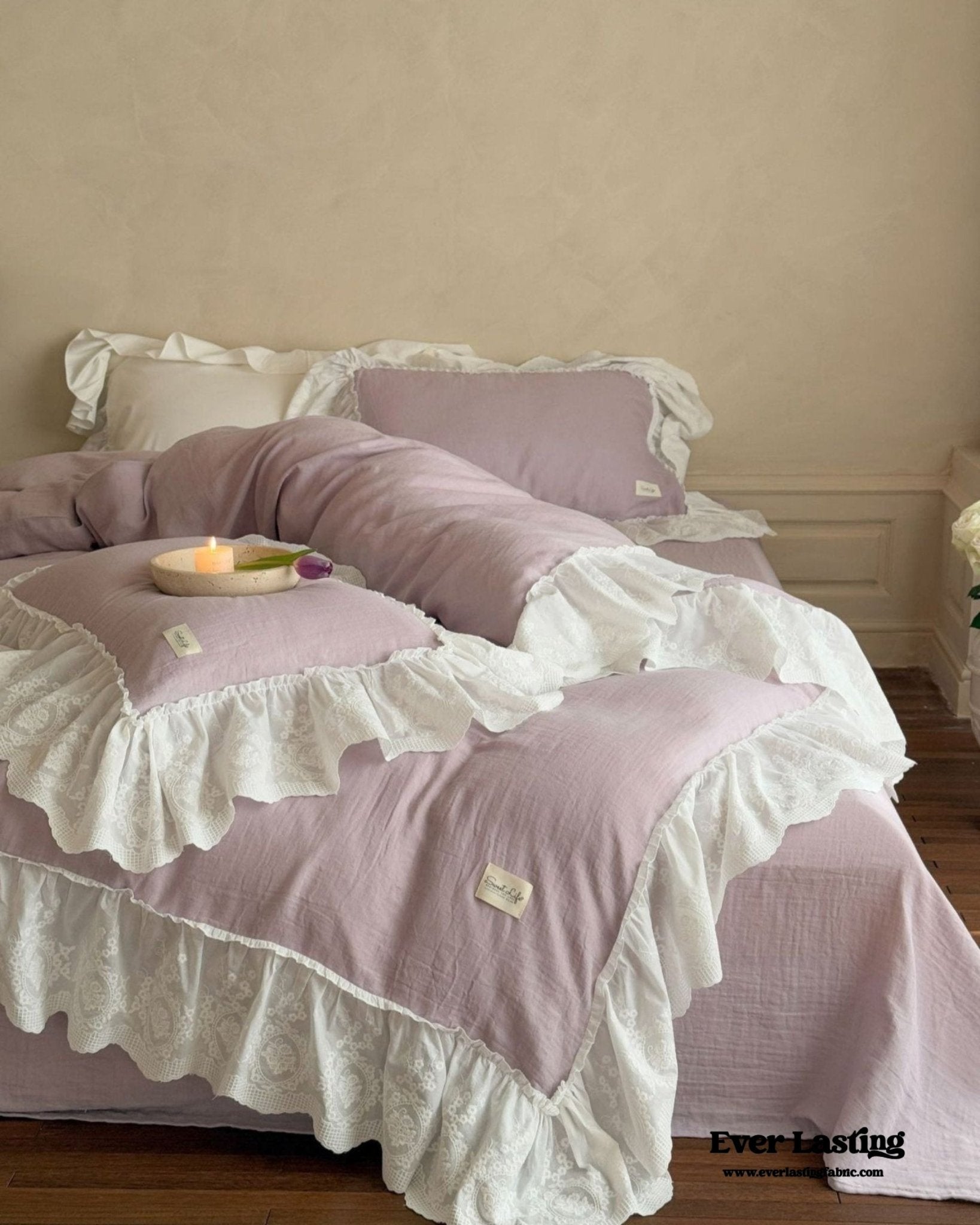 Macaroon French Lace Ruffled Bedding Set / Purple - Ever Lasting