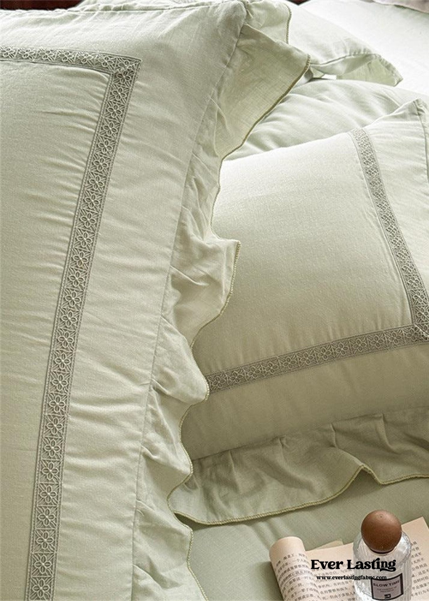 Madeleine Lace Double Gauze Ruffle Bedding Set / Green - Ever Lasting