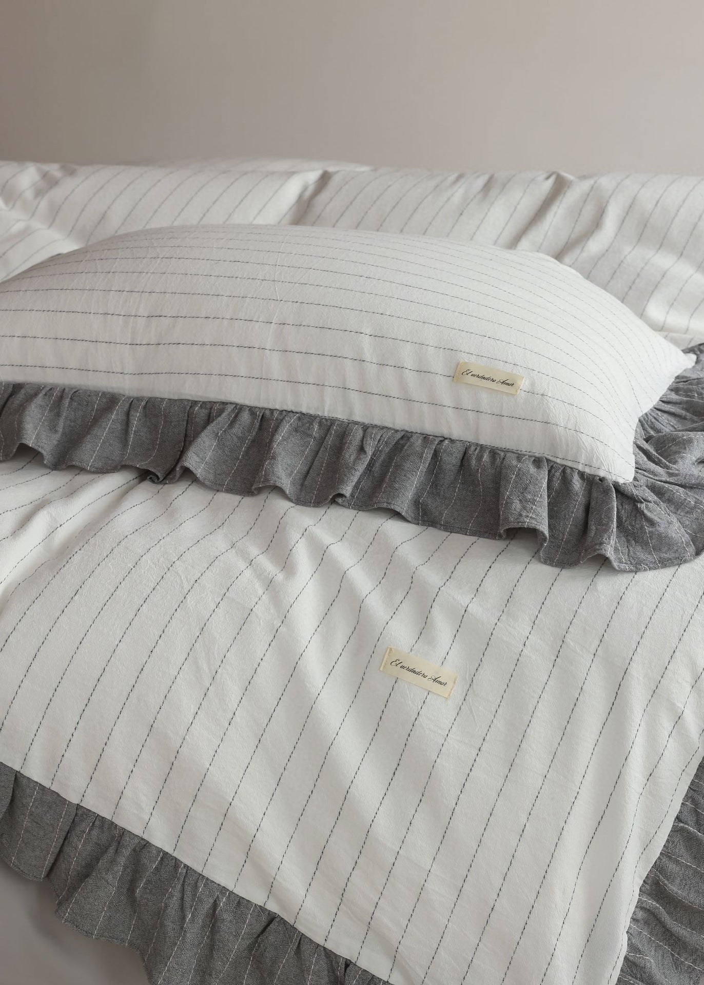 -Ever Lasting - Madison Striped Ruffle Bedding Set / Gray -Bedding Set -Ever Lasting