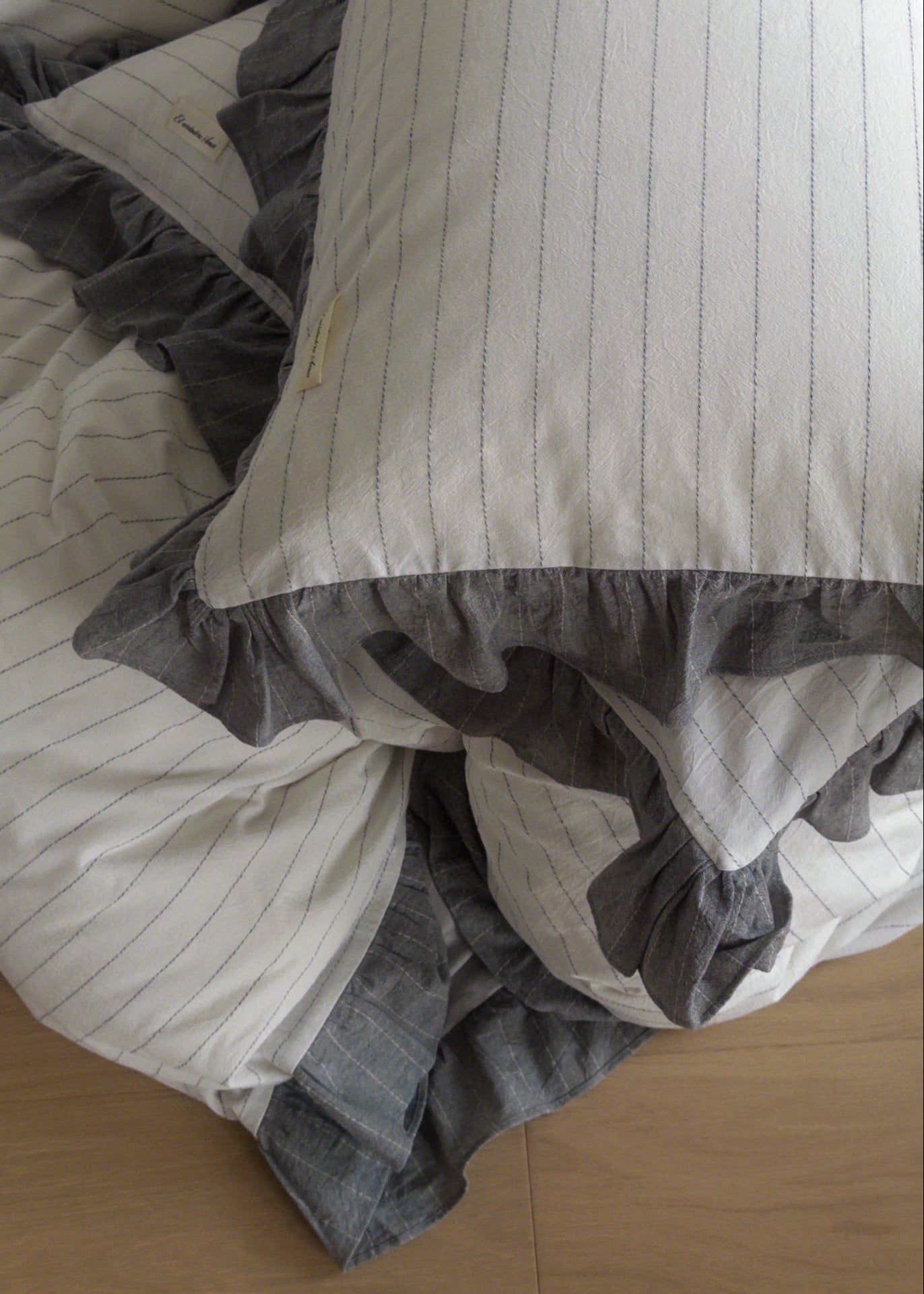 -Ever Lasting - Madison Striped Ruffle Bedding Set / Gray -Bedding Set -Ever Lasting