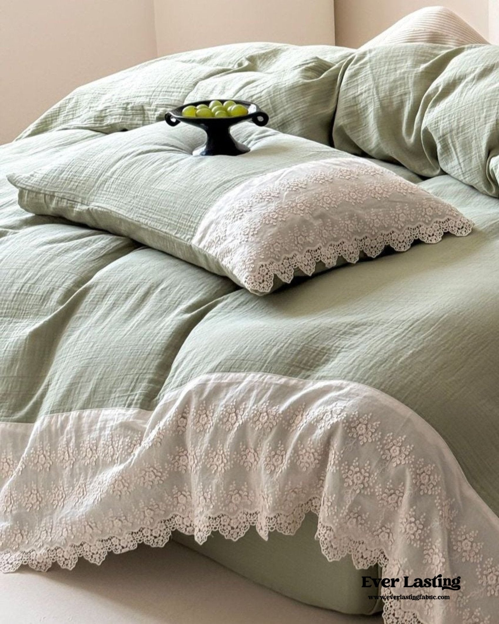 Margaux Lace Double Gauze Bedding Set / Beige Brown - Ever Lasting