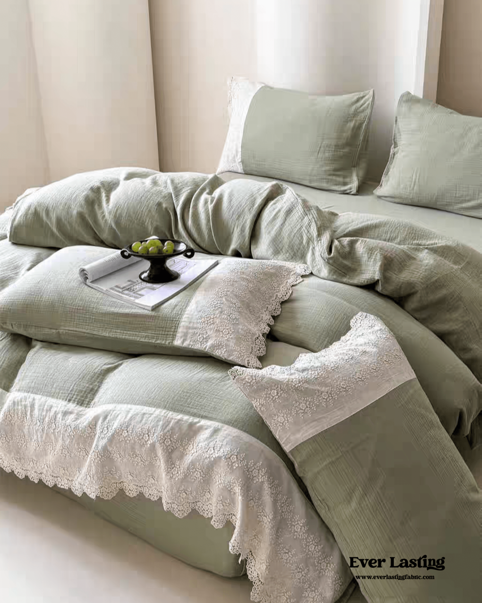 Margaux Lace Double Gauze Bedding Set / Beige Brown - Ever Lasting