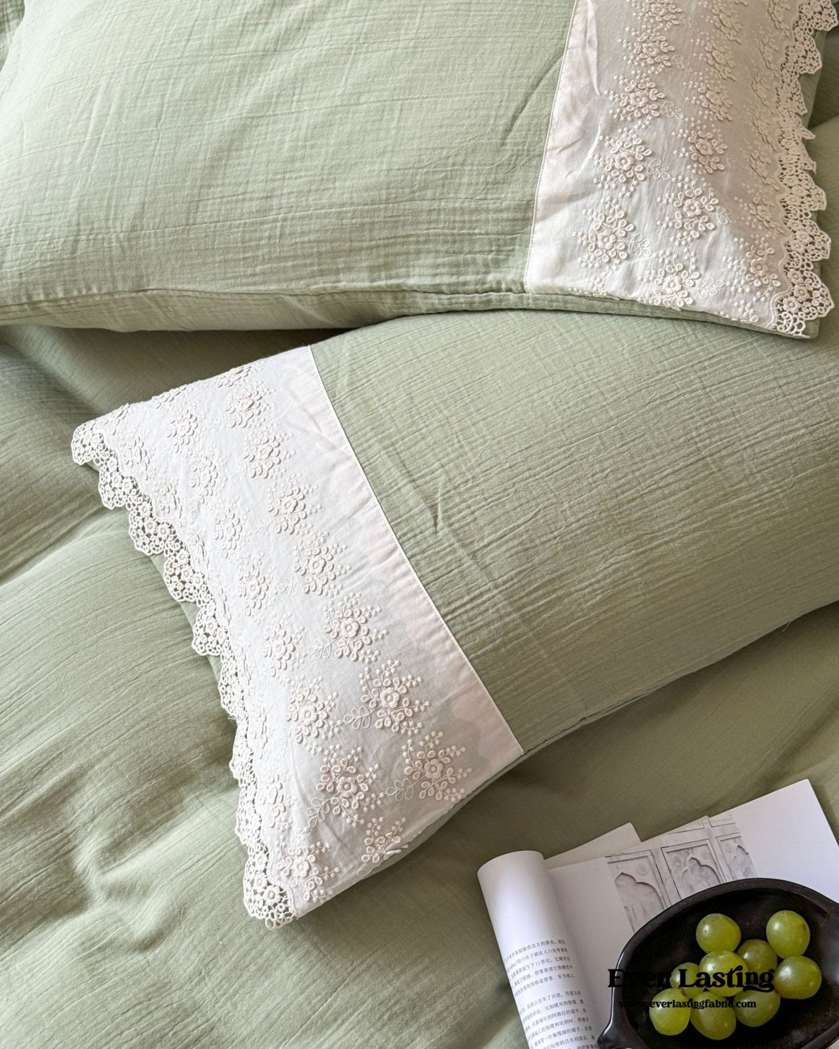 Margaux Lace Double Gauze Bedding Set / Chocolate Brown - Ever Lasting