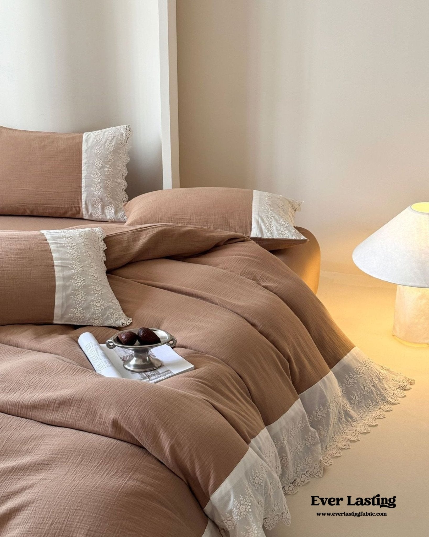 Margaux Lace Double Gauze Bedding Set / Chocolate Brown - Ever Lasting