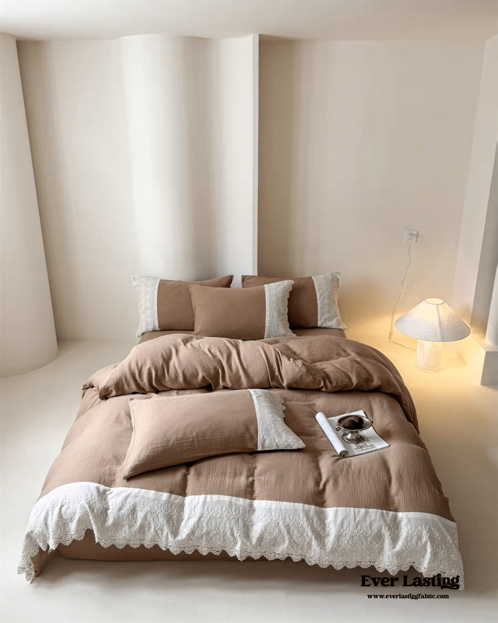 Margaux Lace Double Gauze Bedding Set / Chocolate Brown - Ever Lasting