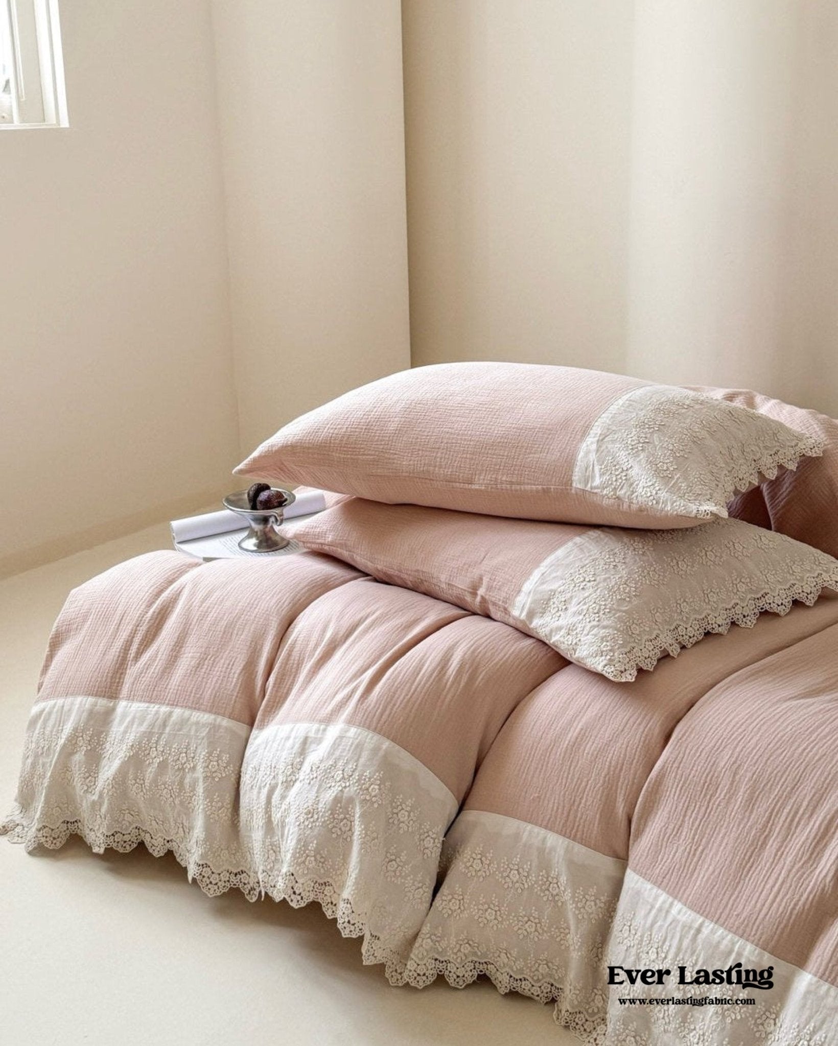 Margaux Lace Double Gauze Bedding Set / Chocolate Brown - Ever Lasting