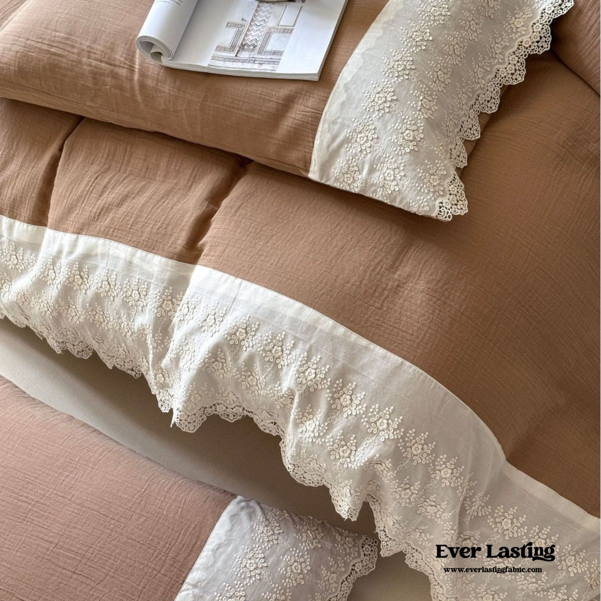 Margaux Lace Double Gauze Bedding Set / Chocolate Brown - Ever Lasting