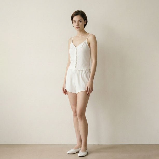  - Ever Lasting - Marlowe Sling V - Neck Pajama Set / White - Pajamas - Ever Lasting