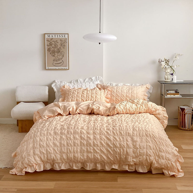 Marshmallow Puff Ruffle Bedding Bundle Peach / Small Flat