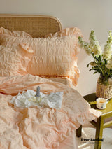 Marshmallow Puff Ruffle Bedding Set / Peach Orange