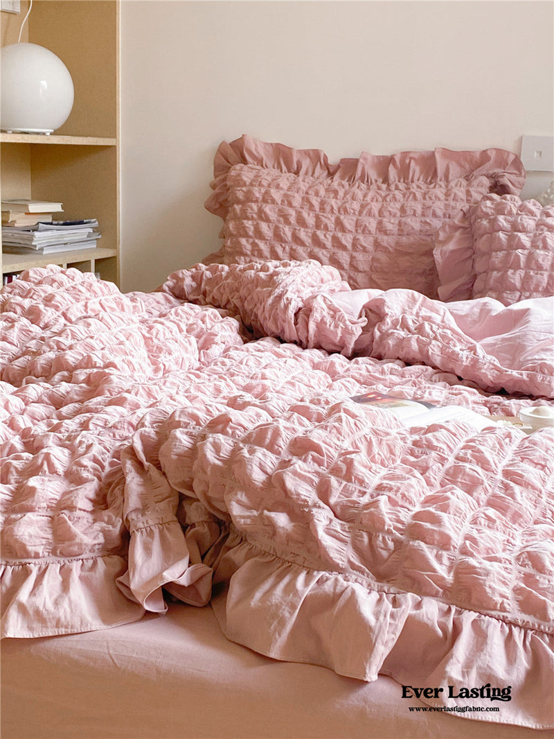 Marshmallow Puff Ruffle Bedding Set / Rust Pink