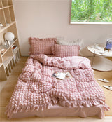 Marshmallow Puff Ruffle Bedding Set / Yellow Rust Pink Small Flat