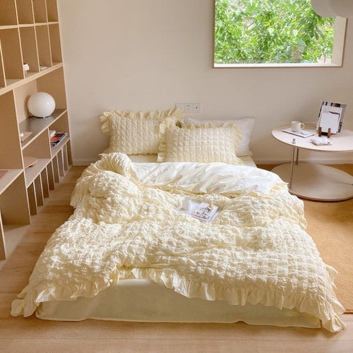 Marshmallow Puff Ruffle Bedding Set / Yellow Small Flat