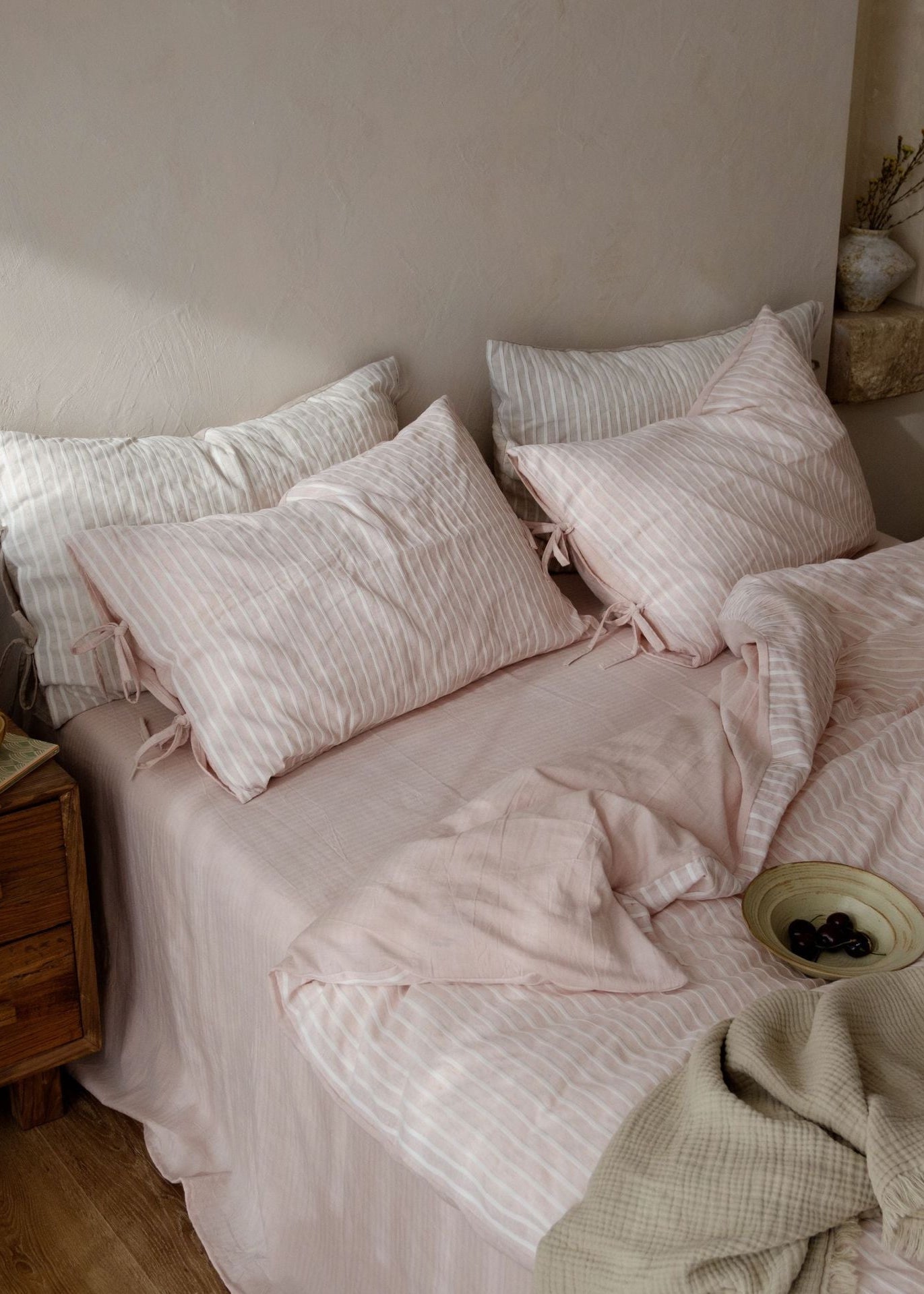 -Ever Lasting - Mason TENCEL™ Striped Bedding Set / Pink -Bedding Set -Ever Lasting