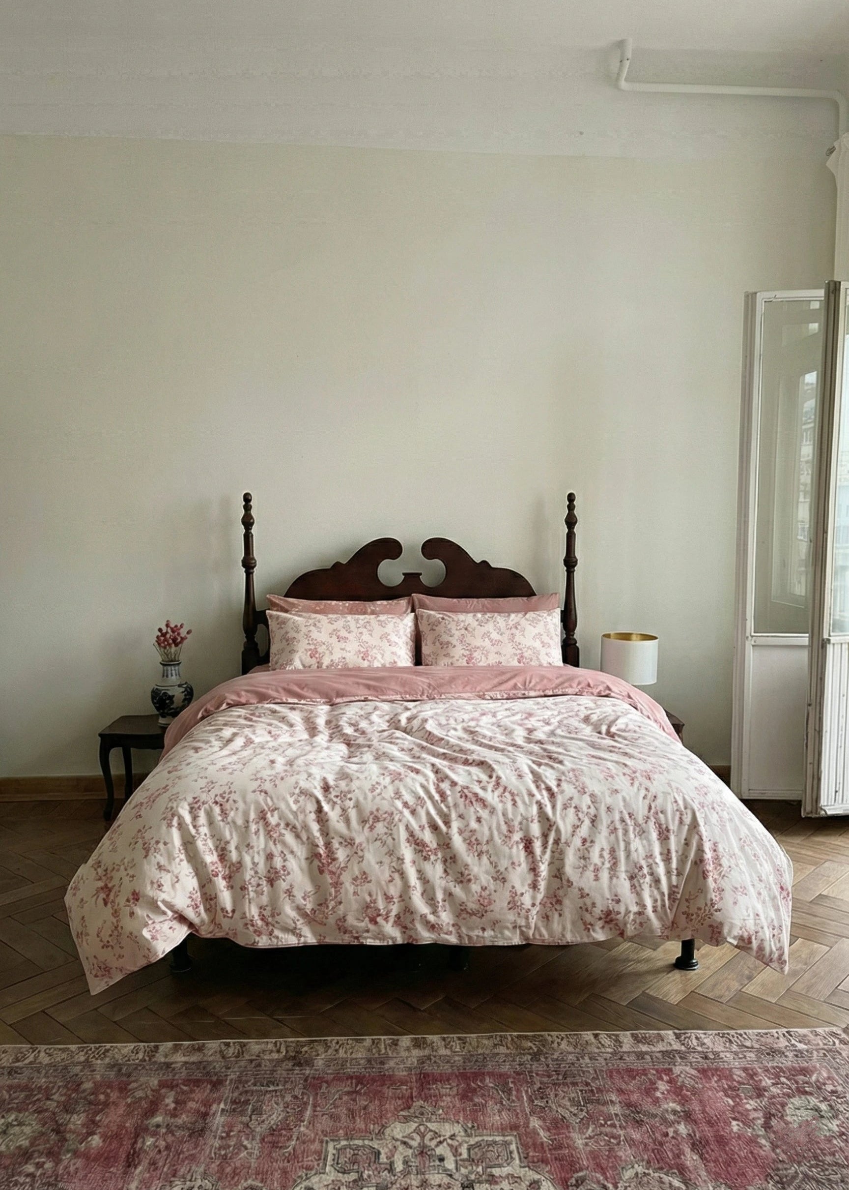  - Ever Lasting - Mathilde Flower Field Jersey Knit Bedding Set / Pink - Bedding Set - Ever Lasting