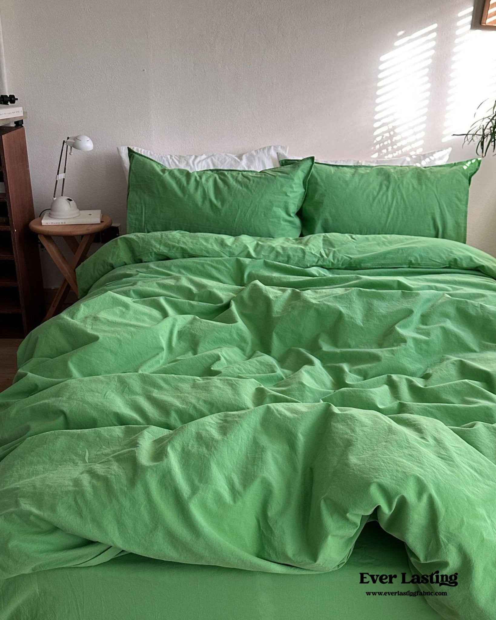 Maximalist Green Solid Color Cotton Bedding Set - Ever Lasting