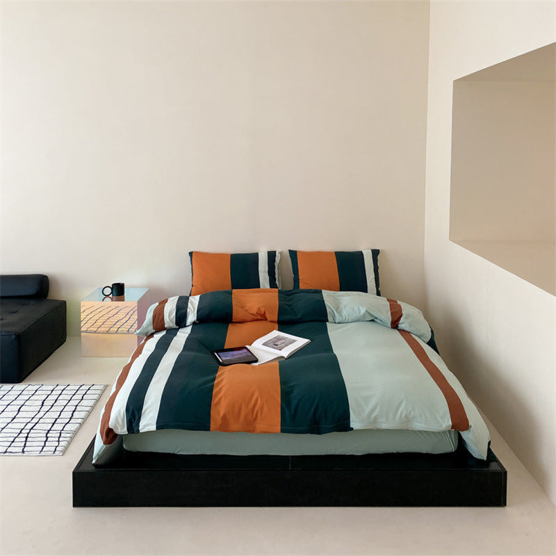 Maximalist Striped Bedding Set / Green Orange Small Fitted