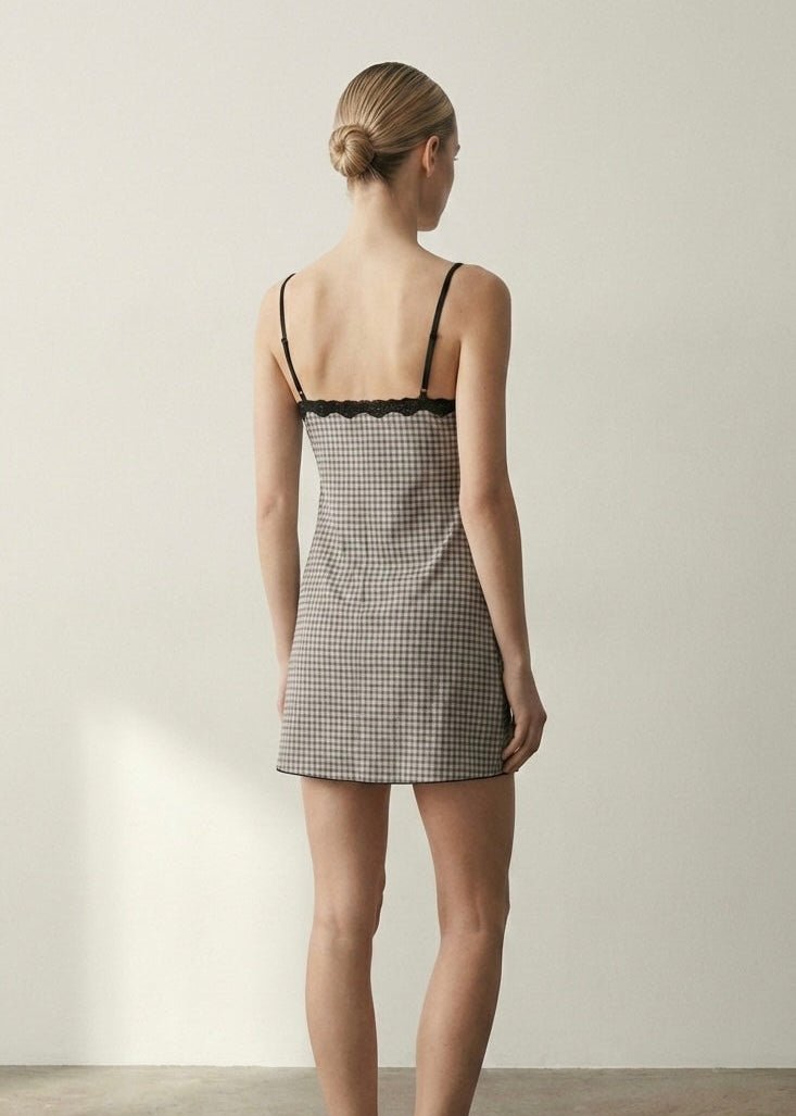  - Ever Lasting - Melodie Sleeveless Gingham Lace Pajama Set / Black - Pajamas - Ever Lasting