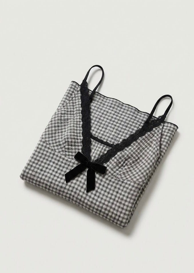  - Ever Lasting - Melodie Sleeveless Gingham Lace Pajama Set / Black - Pajamas - Ever Lasting