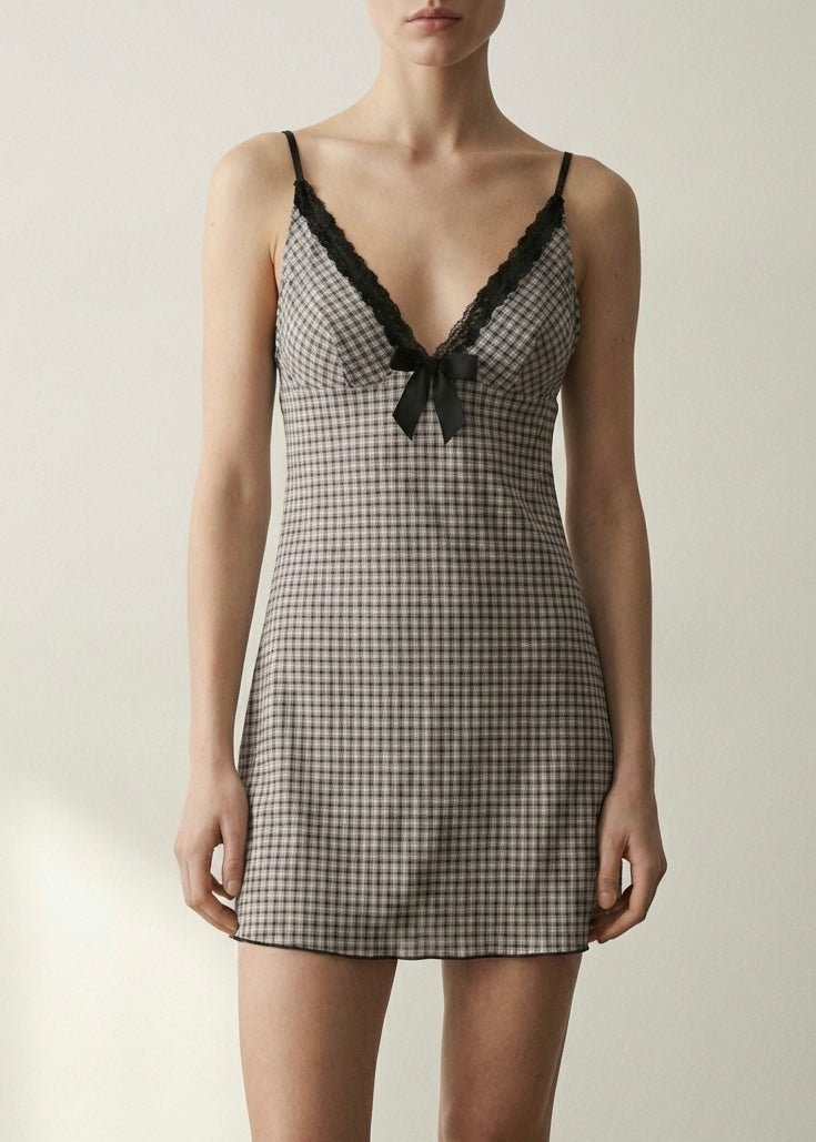  - Ever Lasting - Melodie Sleeveless Gingham Lace Pajama Set / Black - Pajamas - Ever Lasting