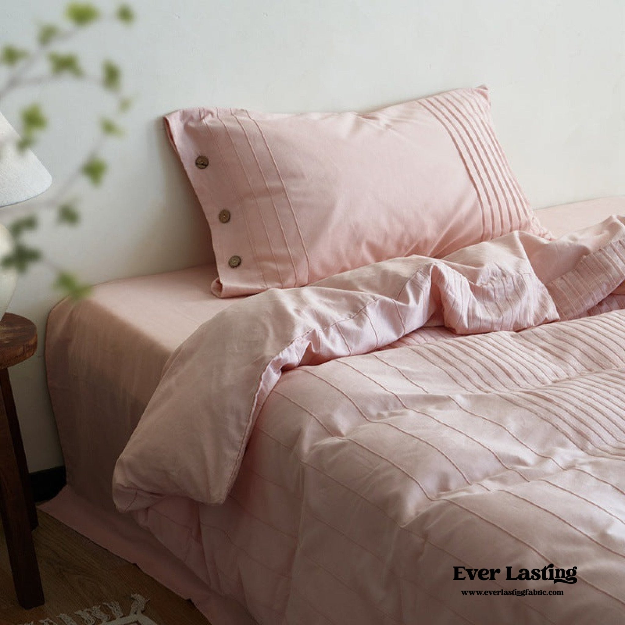 Milo Minimalist Solid Button Bedding Set / Brown - Ever Lasting