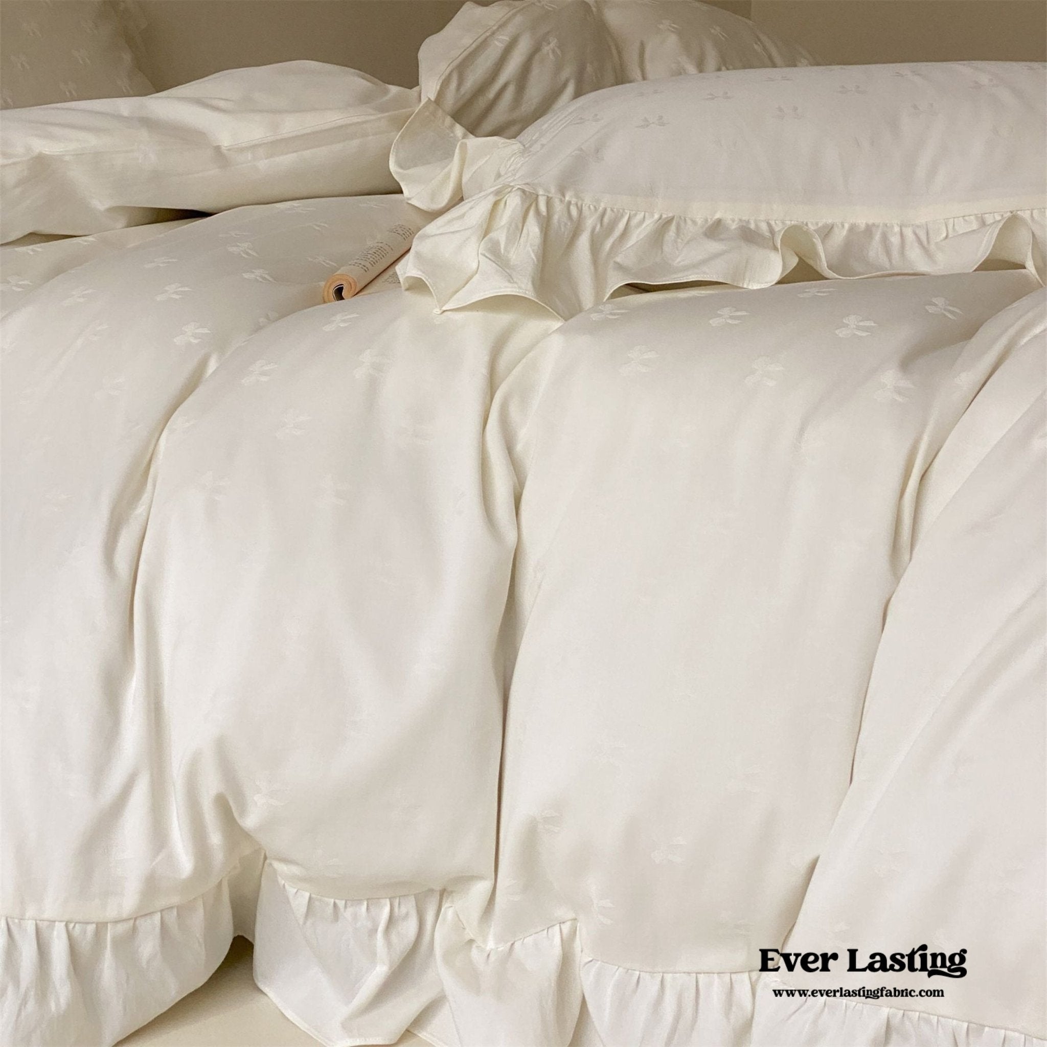Mimi Ribbon Ruffle White Bedding Bundle - Ever Lasting