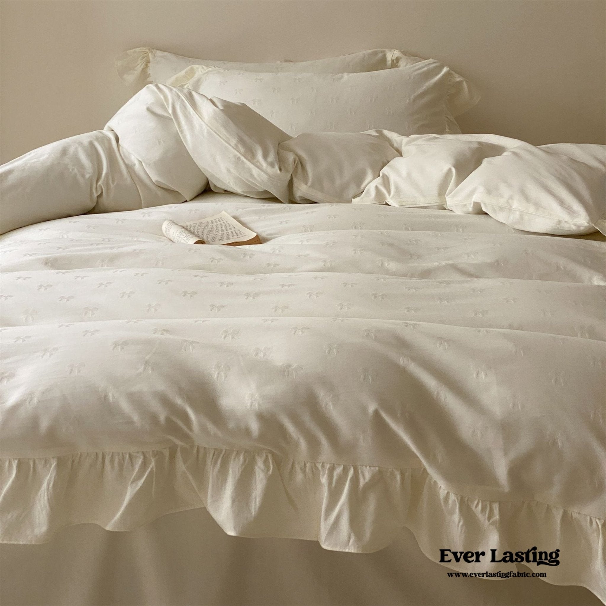 Mimi Ribbon Ruffle White Bedding Bundle - Ever Lasting