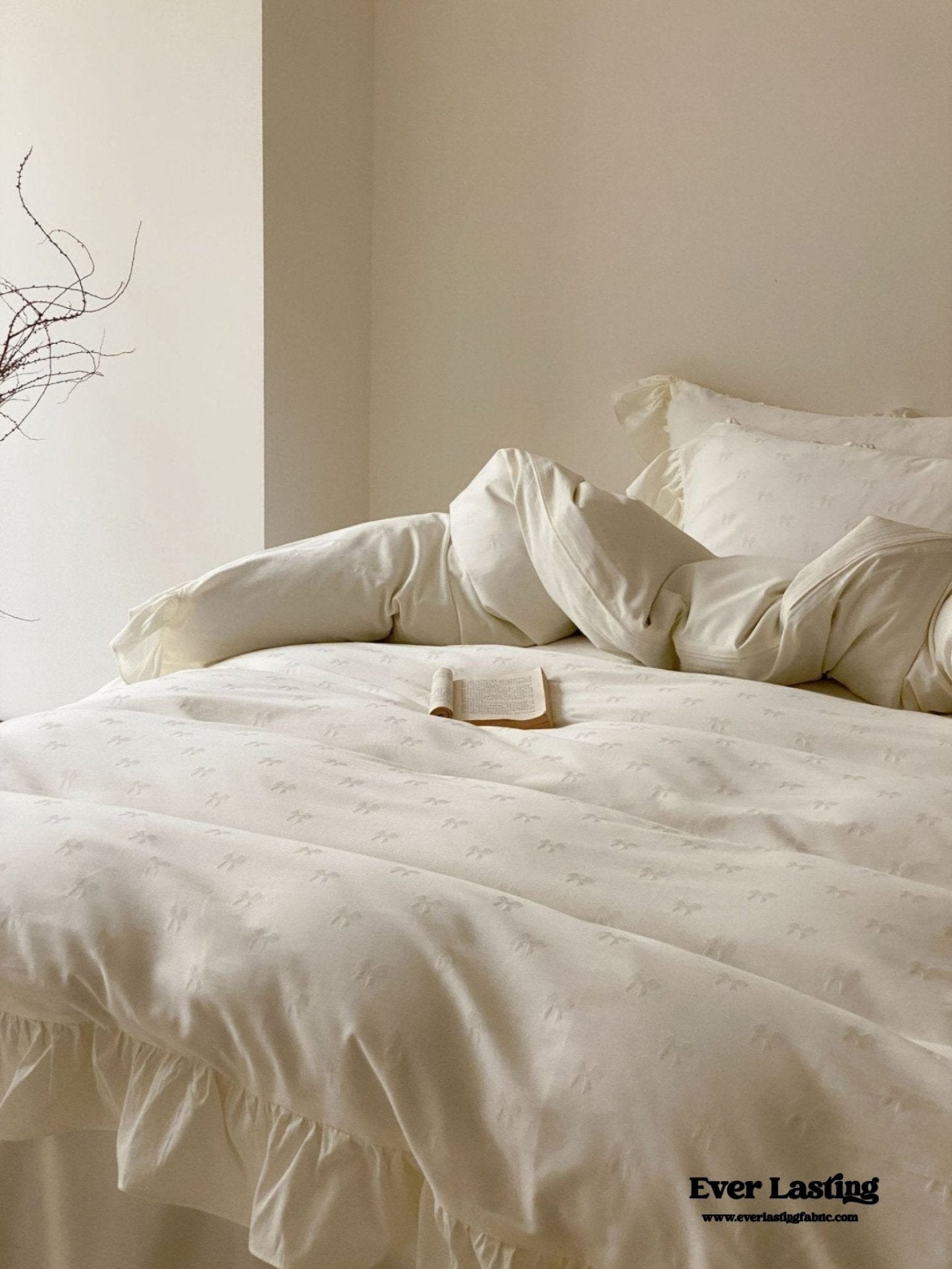 Mimi Ribbon Ruffle White Bedding Set - Ever Lasting