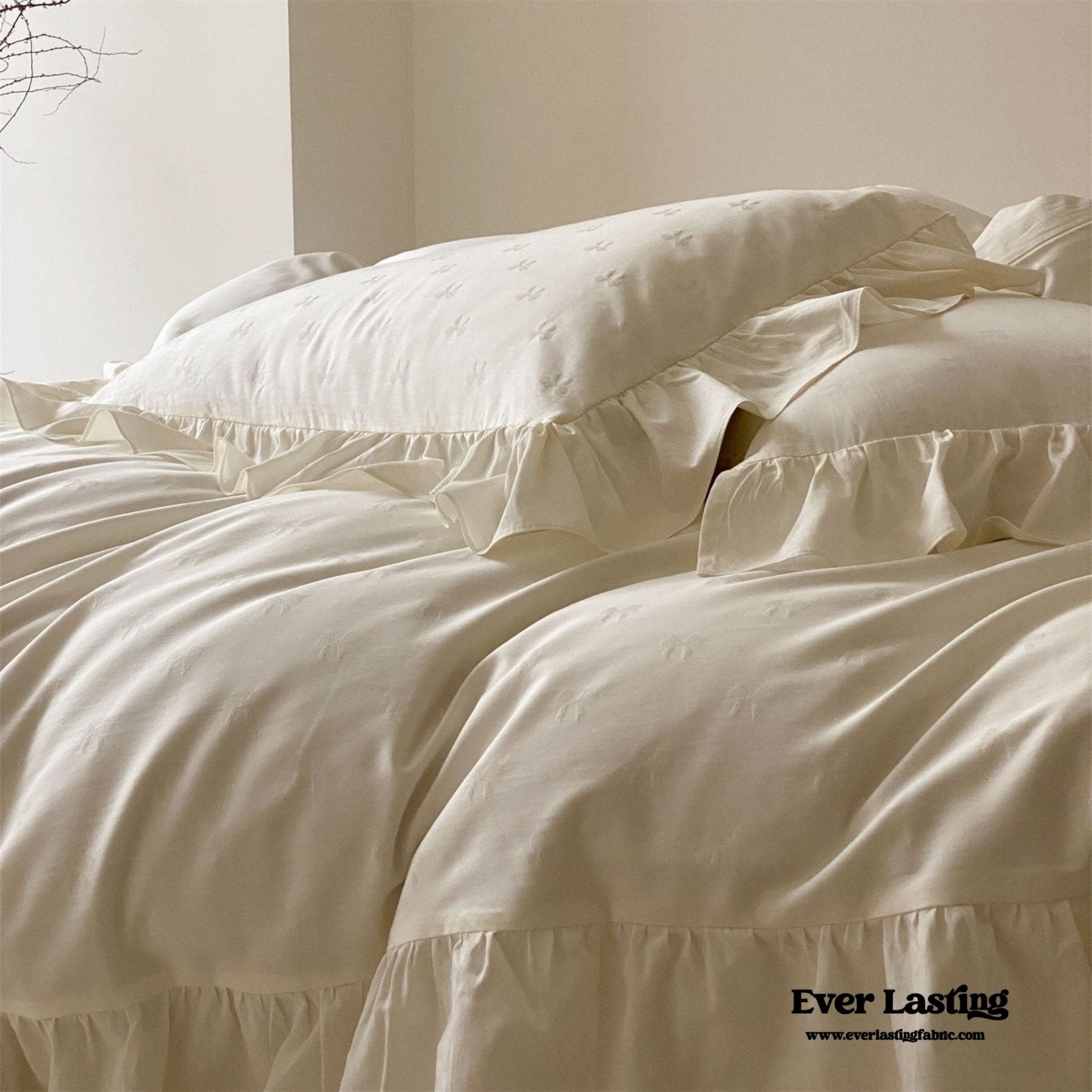 Mimi Ribbon Ruffle White Bedding Set - Ever Lasting